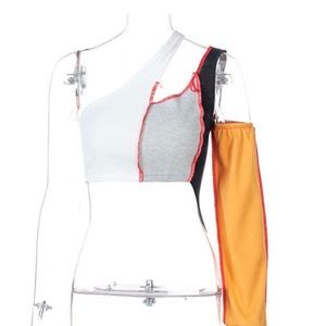 Patchwork one arm crop top